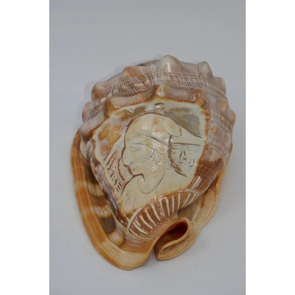 Carved Cameo Helmet Conch Shell Seashell Masquerade Masked Man